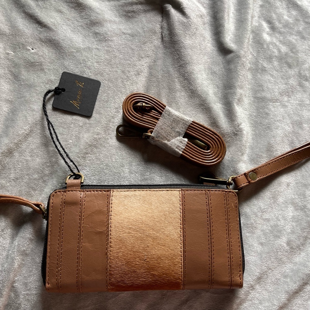Mona B Brown Leather Wallet with Removable Strap